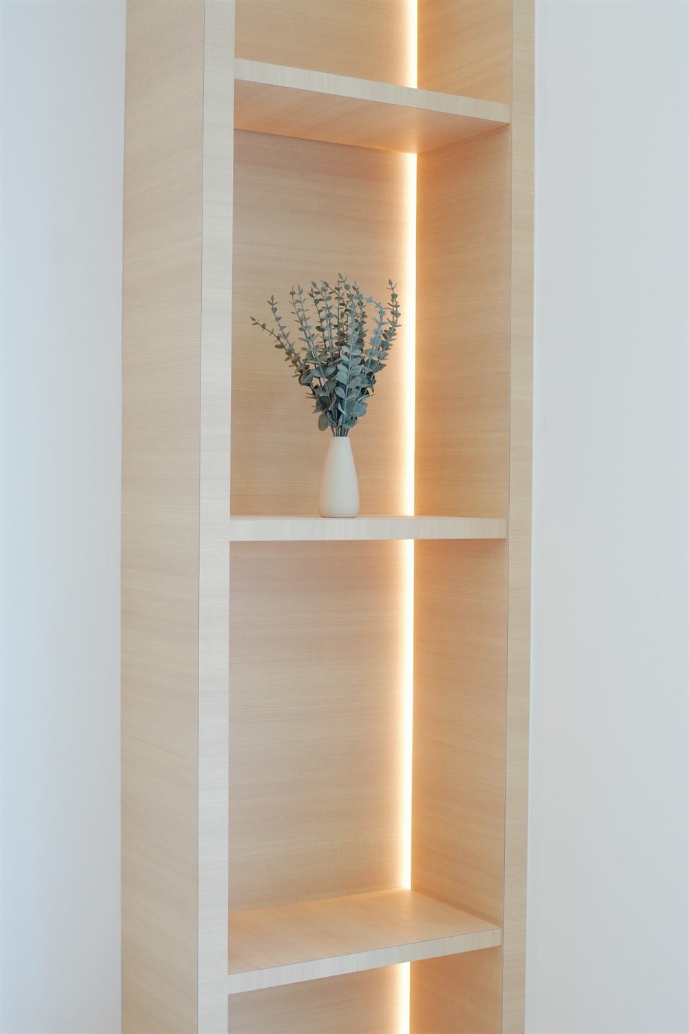 Wood display shelf with LED strip lighting, Horizon Hills, Johor