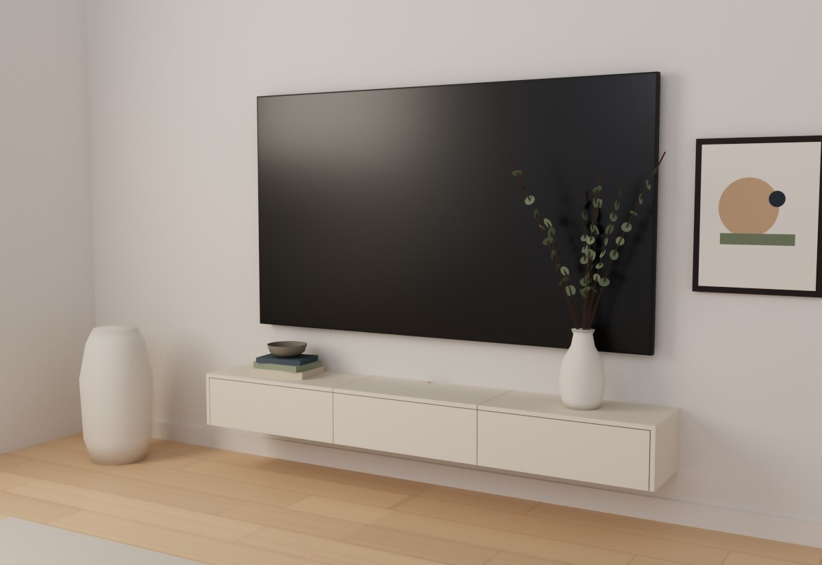 Floating TV console in Lotus M199 Champagne warm plain finish